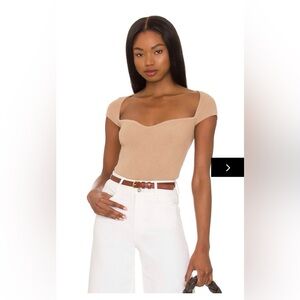 Superdown Tan Bodysuit with Square Neckline
